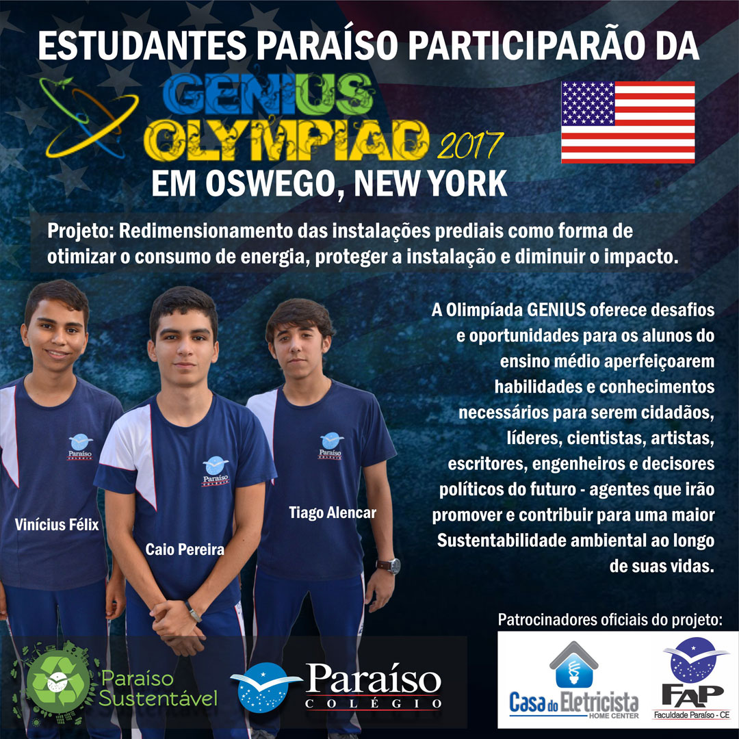 Estudantes Paraíso participarão da Olimpíada GENIUS