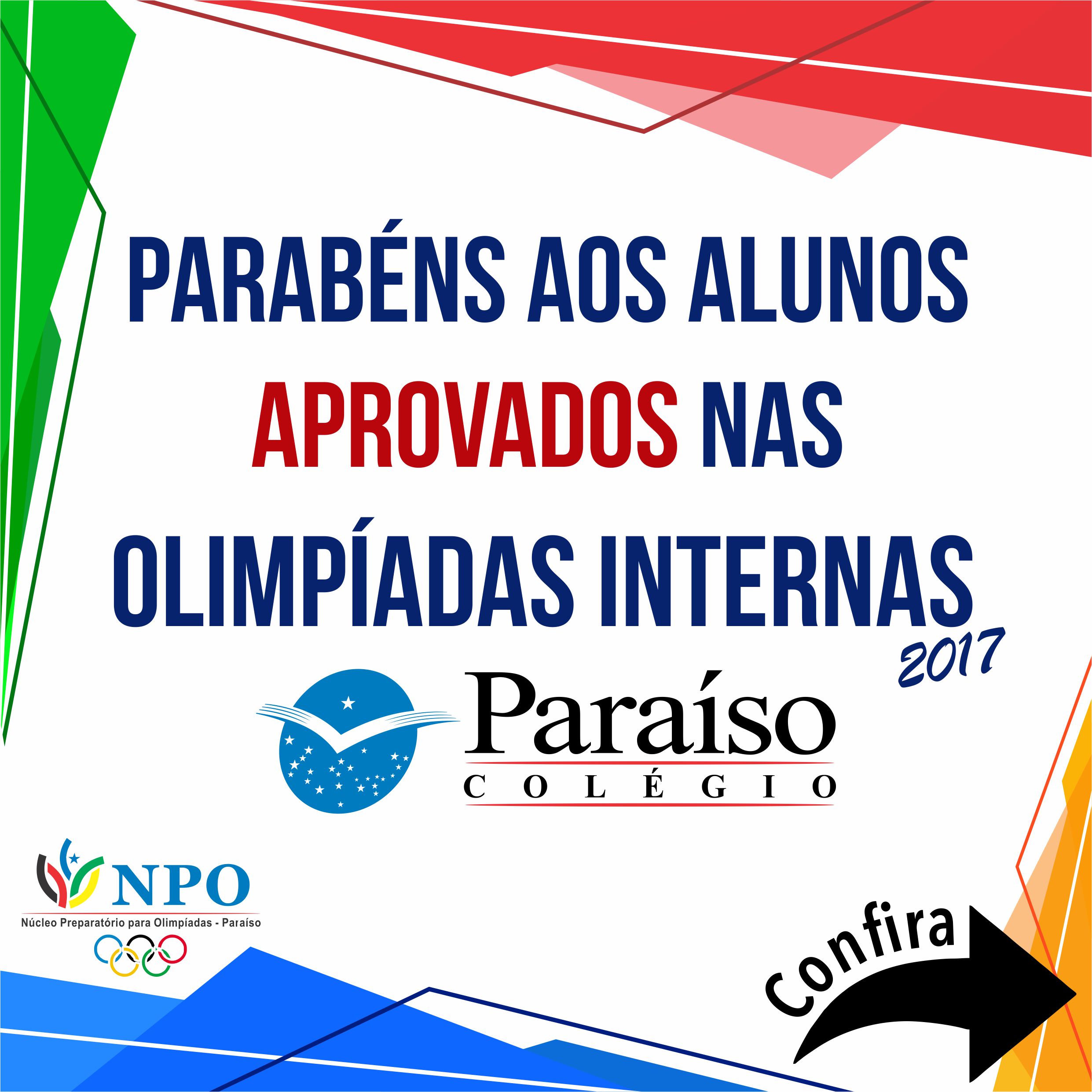 Alunos premiados nas Olimpíadas Internas do Colégio Paraíso OIP 2017