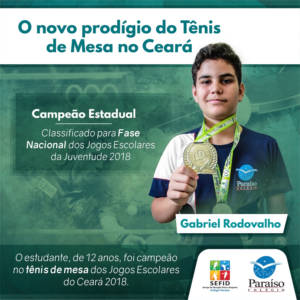 Estudante do Colégio Paraíso é o novo prodígio do tênis de mesa no Ceará