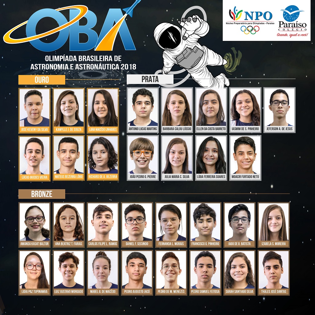 Estudantes medalhistas na Olimpíada Brasileira de Astronomia e Astronáutica 2018